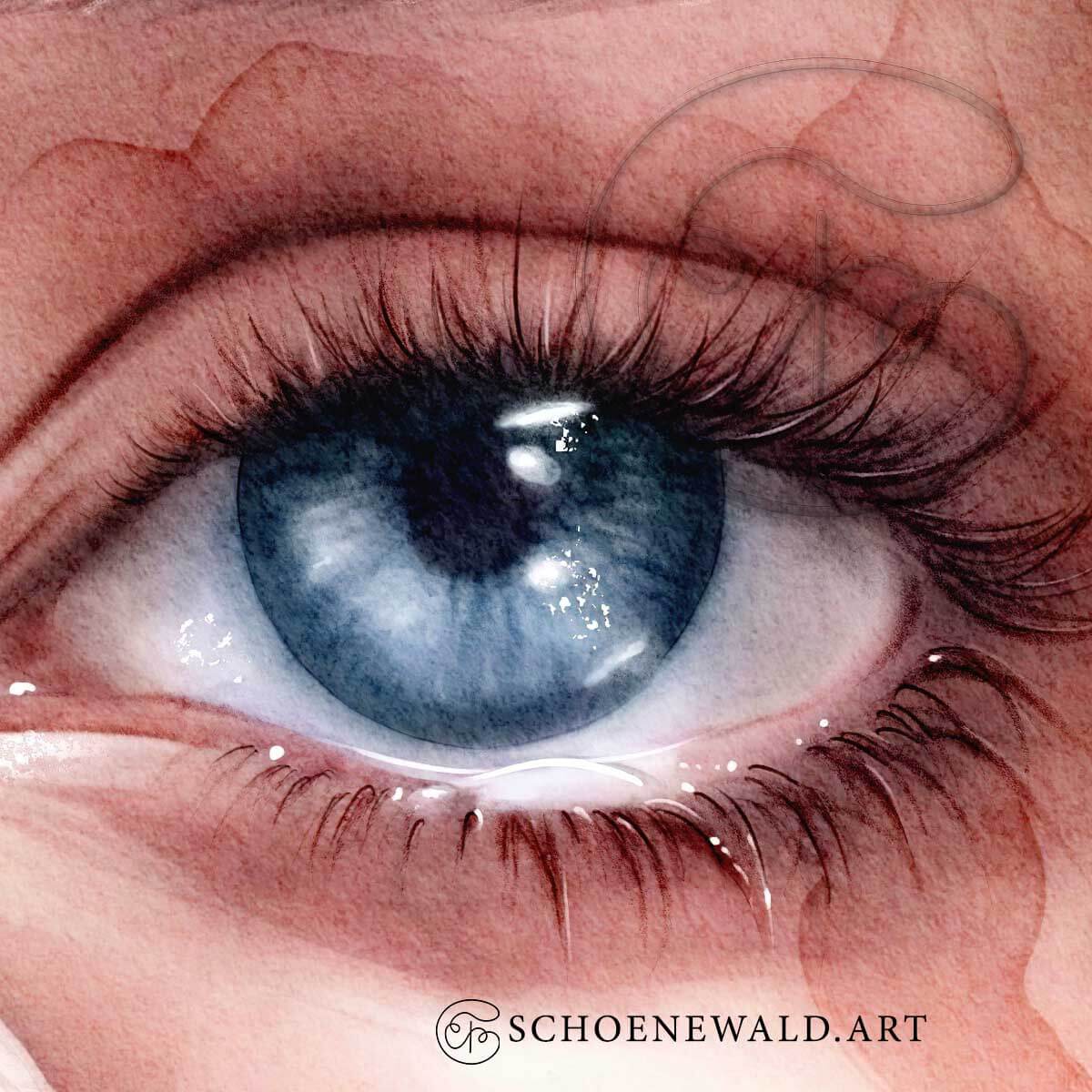 Closeup of an eye painting by Schoenewald art to demonstrate the level of details