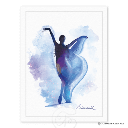 Print of a hand-painted watercolor of a ballerina in lilac colors, part of the "Ballerinas" series by Schoenewald.art