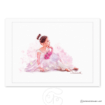 Print of a hand-painted watercolor of a ballerina girl in rose colors, part of the "Ballerinas" series by Schoenewald.art